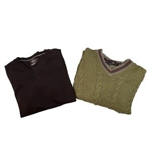 MIXED LOT OF 2 Men's L Hart Schaffner Marx/Black & Brown V Neck Sweater SEE DESC